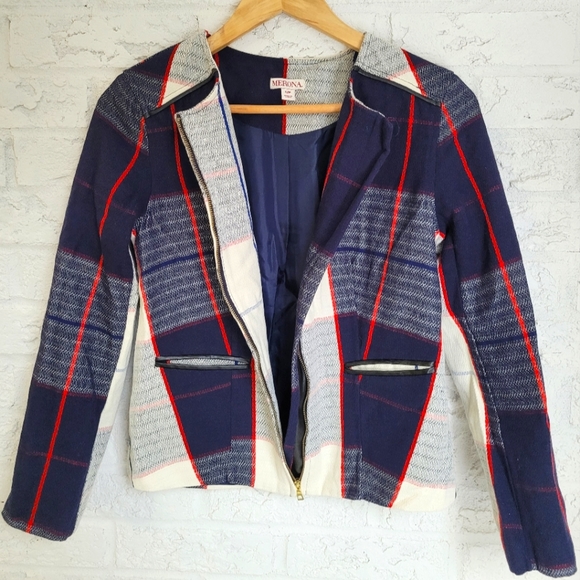 Navy, Red & White Blazer, Zip Front, Gold Buttons - Picture 2 of 8